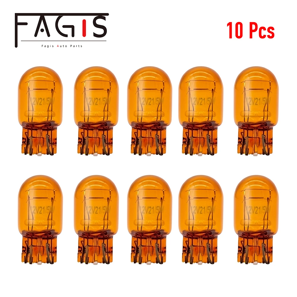 Fagis 10 Pcs T20 7440 7443 W21W W21/5W Natural Yellow Auto Halogen Tail Brake Lights Car Driving Lamp Turn Signals Bulbs Amber