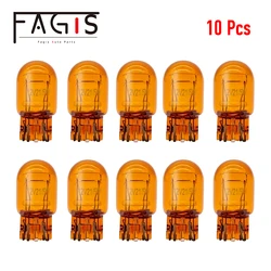 Fagis 10 Pcs T20 7440 7443 W21W W21/5W Natural Yellow Auto Halogen Tail Brake Lights Car Driving Lamp Turn Signals Bulbs Amber