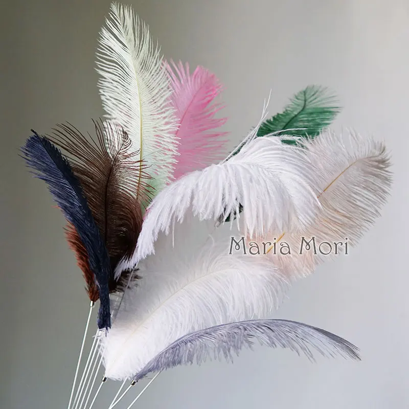 10pcs Ostrich Feather Iron Wire Flower Stem Decor Home Decor Office Decor Artificial Decor Natural Plumes Colored Feathers