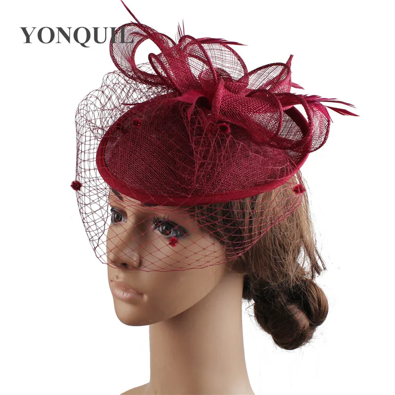 ผู้หญิง Mariage ตาข่ายหมวก Fascinators Elegant ตาข่ายแต่งงานแฟนซี Feather อุปกรณ์เสริมผมค็อกเทล Headwear SYF287