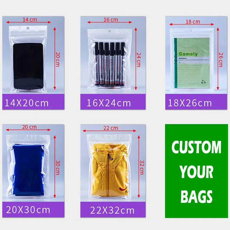 500pcs10*18cm White/Transparent Zip Lock Poly Packaging Bag Hang Hole Clear Plastic Package Bags with Zipper Self Seal Pouches