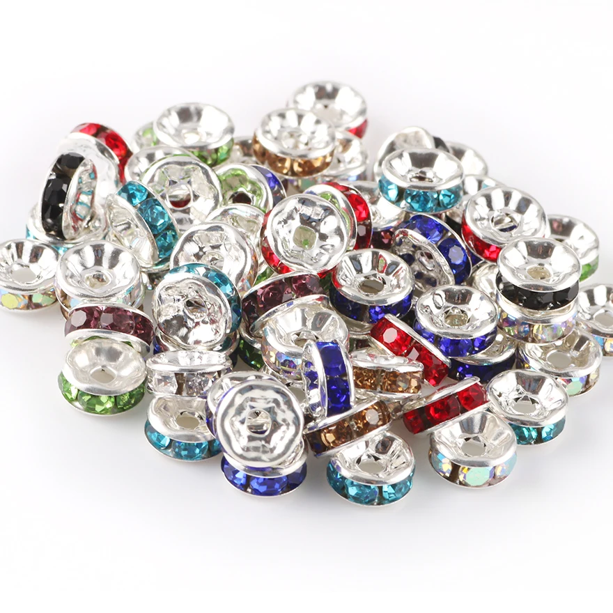 Image 7: Rondelles de strass multicolores, perles de cristal 4/6/8/10mm, pour bricolage, fabrication de bijoux, accessoires fournitures, 50 pièces/lot