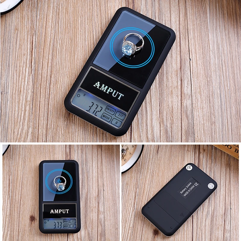 AMPUT 0.01g Pocket Touch Digital Scale 100g 200g 500g Portable Electronic Jewelry Scales LCD Blue Backlight Bench Weight Balance