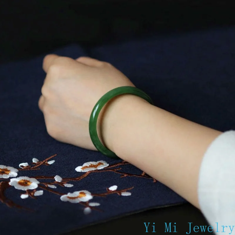 Natural Round Bracelet Women's Jasper Bracelet Full Green Jade Bracelet Green Thin Round Jade Bracelet  Jade Bangle Bracelet