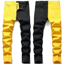 New men's male 2021 American style fashion stitching two-color blue and black trend stretch jeans trousers denim pants 512