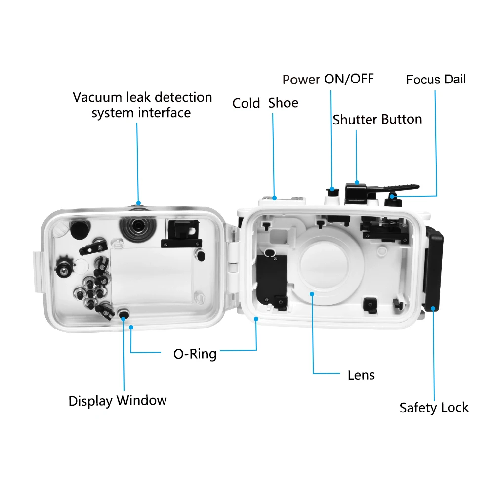 Seafrogs Case For Olympus TG6 60M/195ft Underwater Diving Camera Housing Waterproof Case With Dual Fiber-Optic Ports