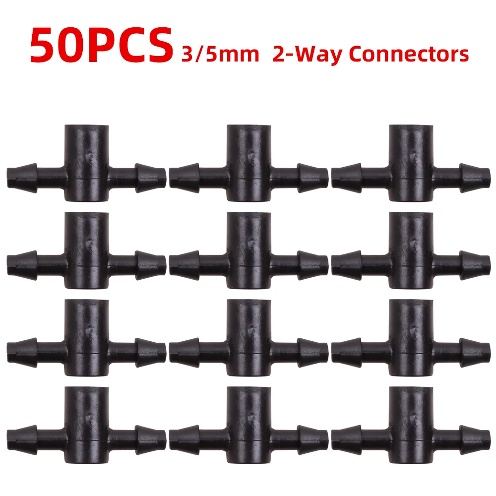 50PCS Barbed 3/5mm Hose Straight Quick Connector Drip Irrigation Garden 2-Way Hose Splitter Joint Cross Connector