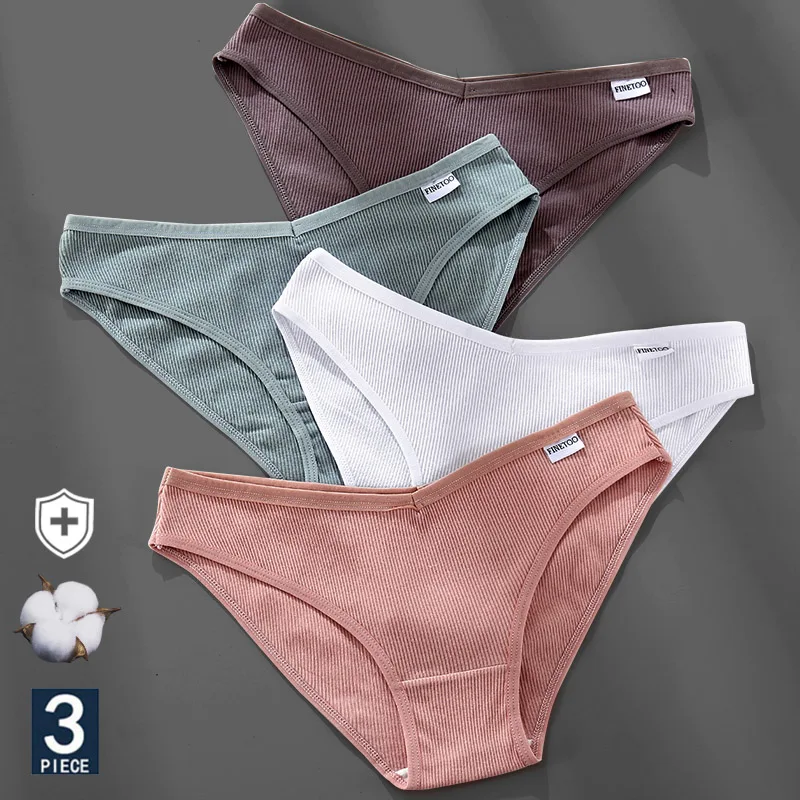 3PCS/Set Women\'s Panties Cotton Underwear Briefs Female Underpants Lingerie Sexy Low Waist Pantys for Woman 6 Solid Color M-4XL