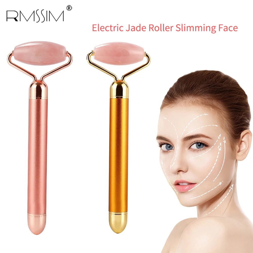 

Electric Vibration Facial Slim Chin Lifting Tool Rose Quartz Jade Roller Stone Wrinkle Remove Facial Hands Neck Massage Roller