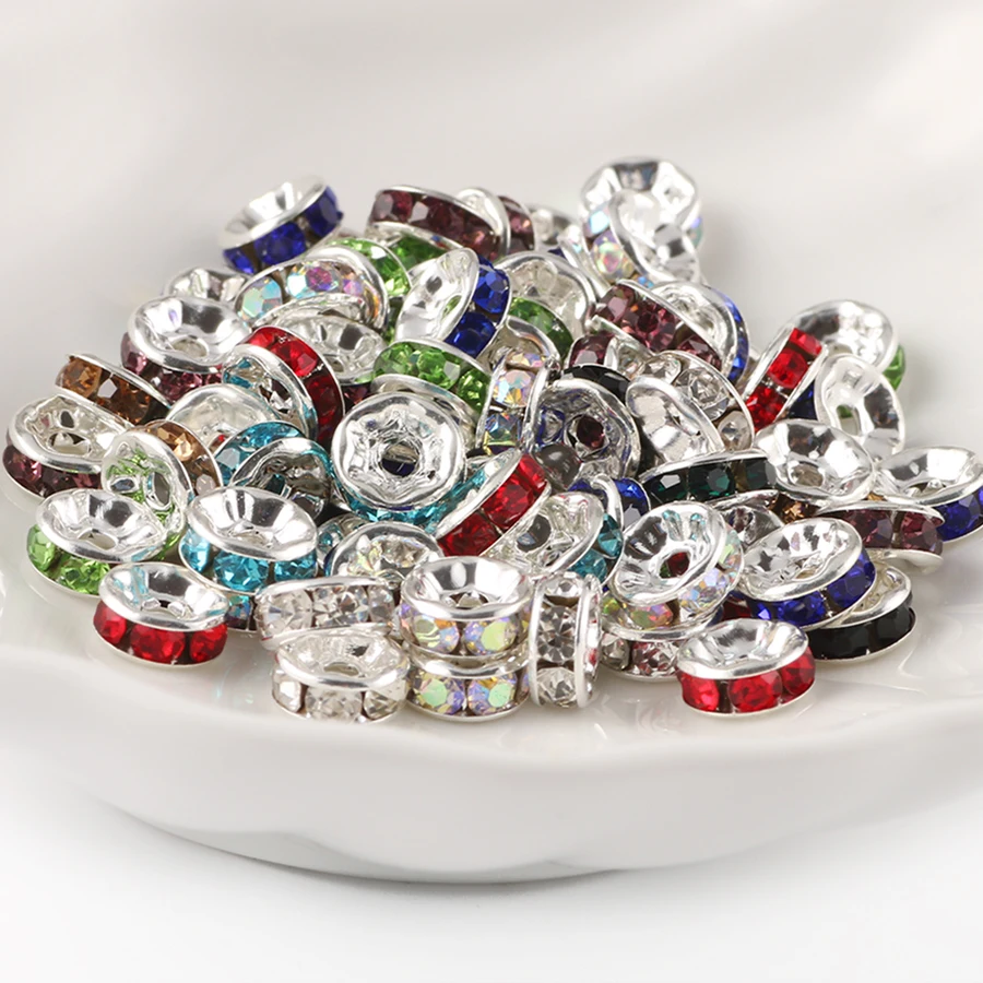 Image 6: Rondelles de strass multicolores, perles de cristal 4/6/8/10mm, pour bricolage, fabrication de bijoux, accessoires fournitures, 50 pièces/lot