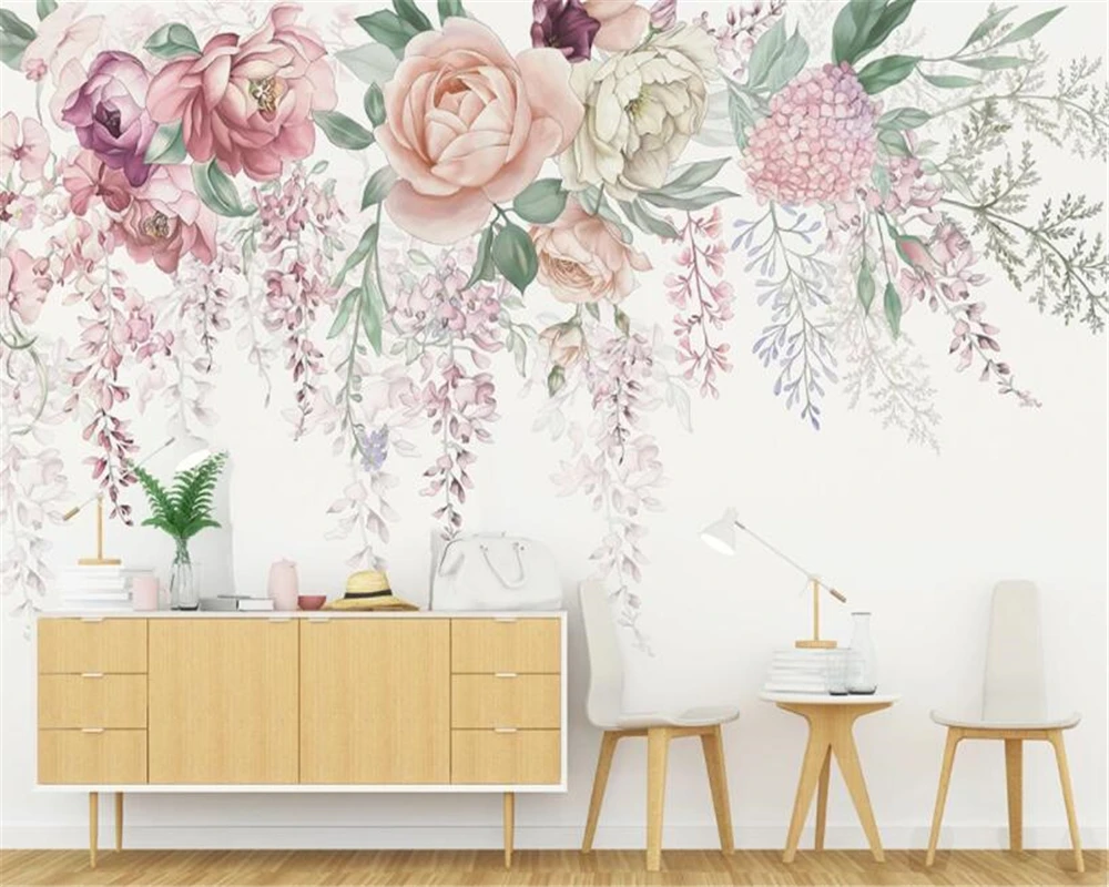 

Beibehang 3D Wallpaper Living Room Bedroom photo Painting Hand drawn vintage roses TV Background walls wallpaper for walls 3d