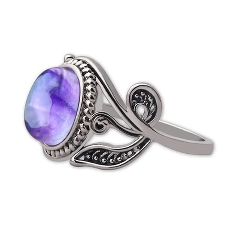 Hot Sale Vintage Purple Crystal Anicent Silver Color Leaves Branch Alloy Rings for Women Party Birthday Jewelry Accessories image 4