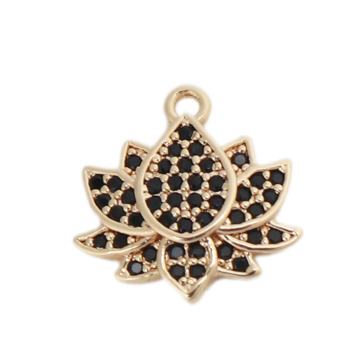 1 Piece Copper Charms Pendant  Gold Color /Silver Color  Lotus Flower Black Rhinestone 13mm x 13mm Fashion Jewelry Finding