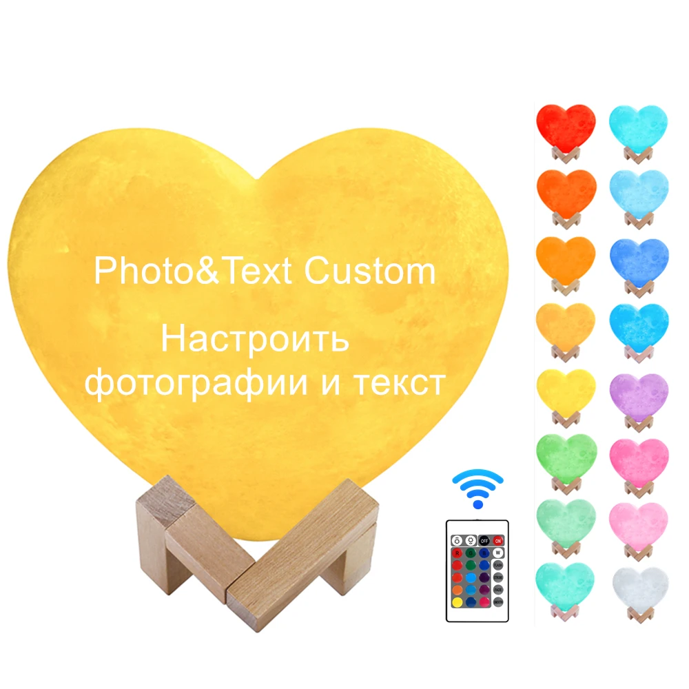 Angepasst Herz Form Mond Lampe 3D druck Personalisierte Foto Text Lunar USB Lade Nacht Lampe Benutzerdefinierte geschenk