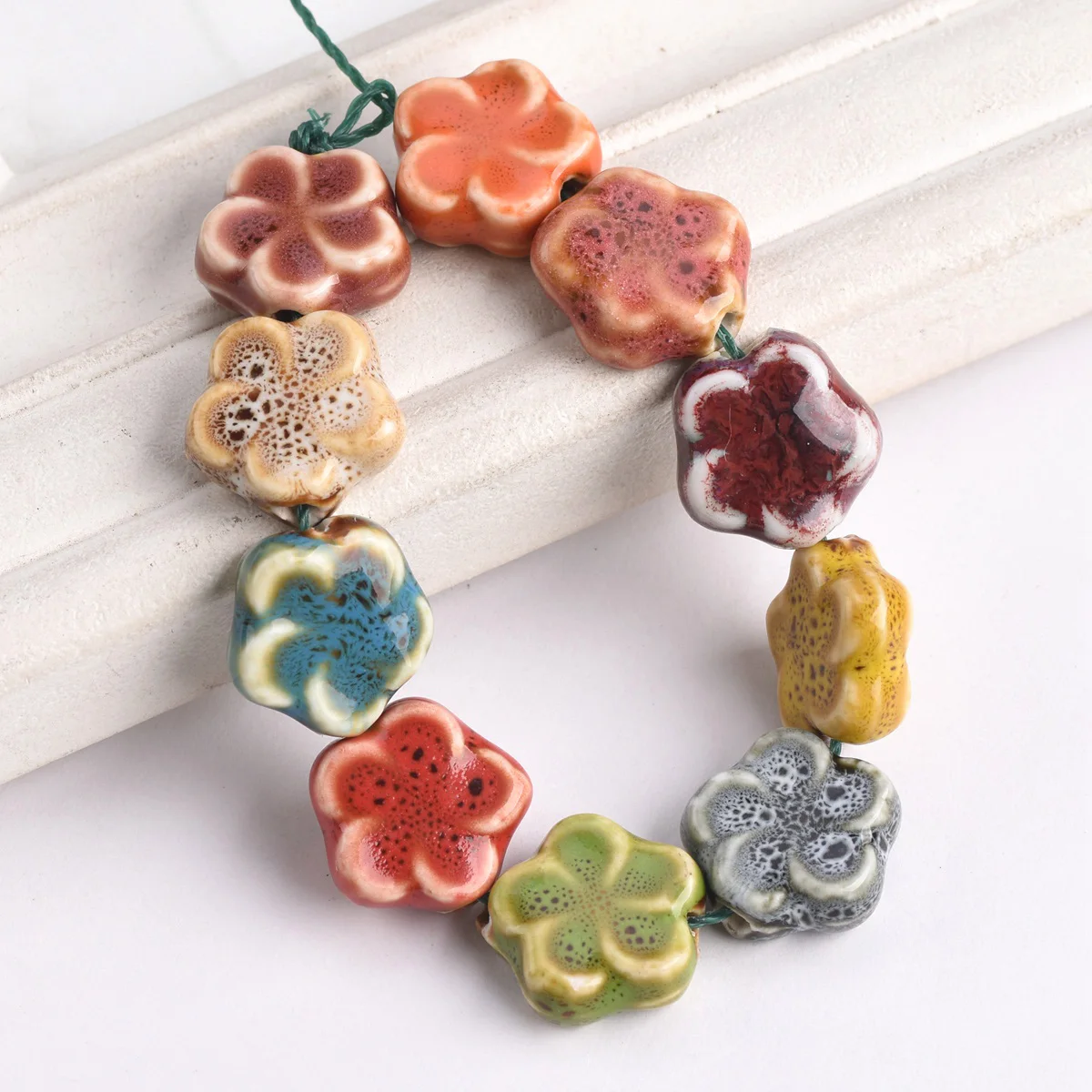 10pcs Flower Shape 16mm Handmade Fancy Glaze Ceramic Porcelain Loose Spacer Beads lot for Jewelry Making DIY Crafts Findings