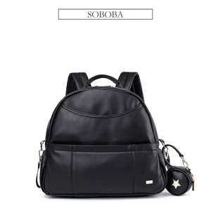 Black Pu Baby Diaper Backpack, Large Capacity, Waterproof Pockets, Mother Bag, Travel Cart, New Fashion Main Main Sales Baby Backpack - №9