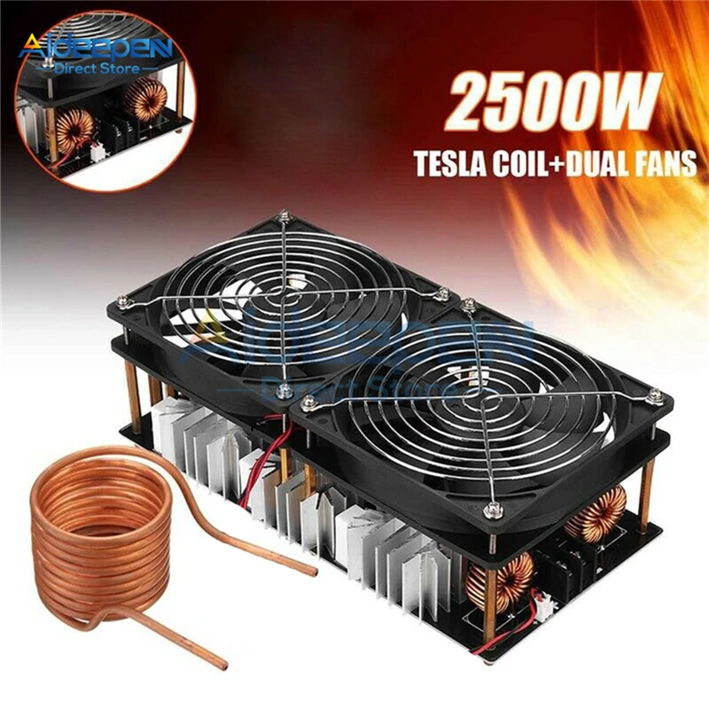 

1800W 2500W 12V-48V ZVS Induction Heater Heating PCB Board Module Flyback Driver with Coil Dual Fan Power Supply Kit