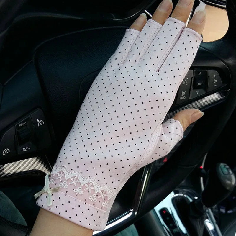 

Pure cotton fingerless spring and autumn thin summer driving non-slip sunscreen gloves ladies summer short gloves B83