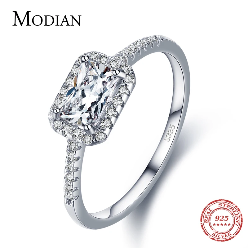 Modian Wedding Ring 925 Sterling Silver Sparkling Clear Cubic Zirconia Engagement Rings for Women Promise Statement Jewelry