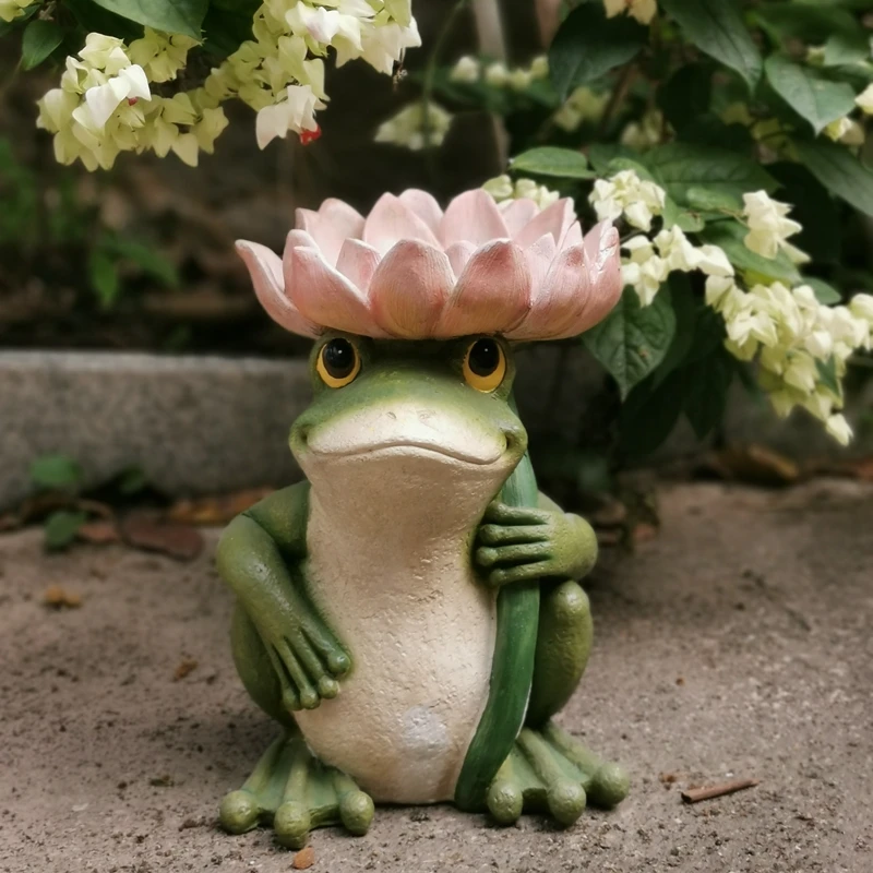 

American Garden Lotus Frog Resin Accessories Art Landscape Outdoor Figurines Decoration Balcony Courtyard Sculpture Decoration