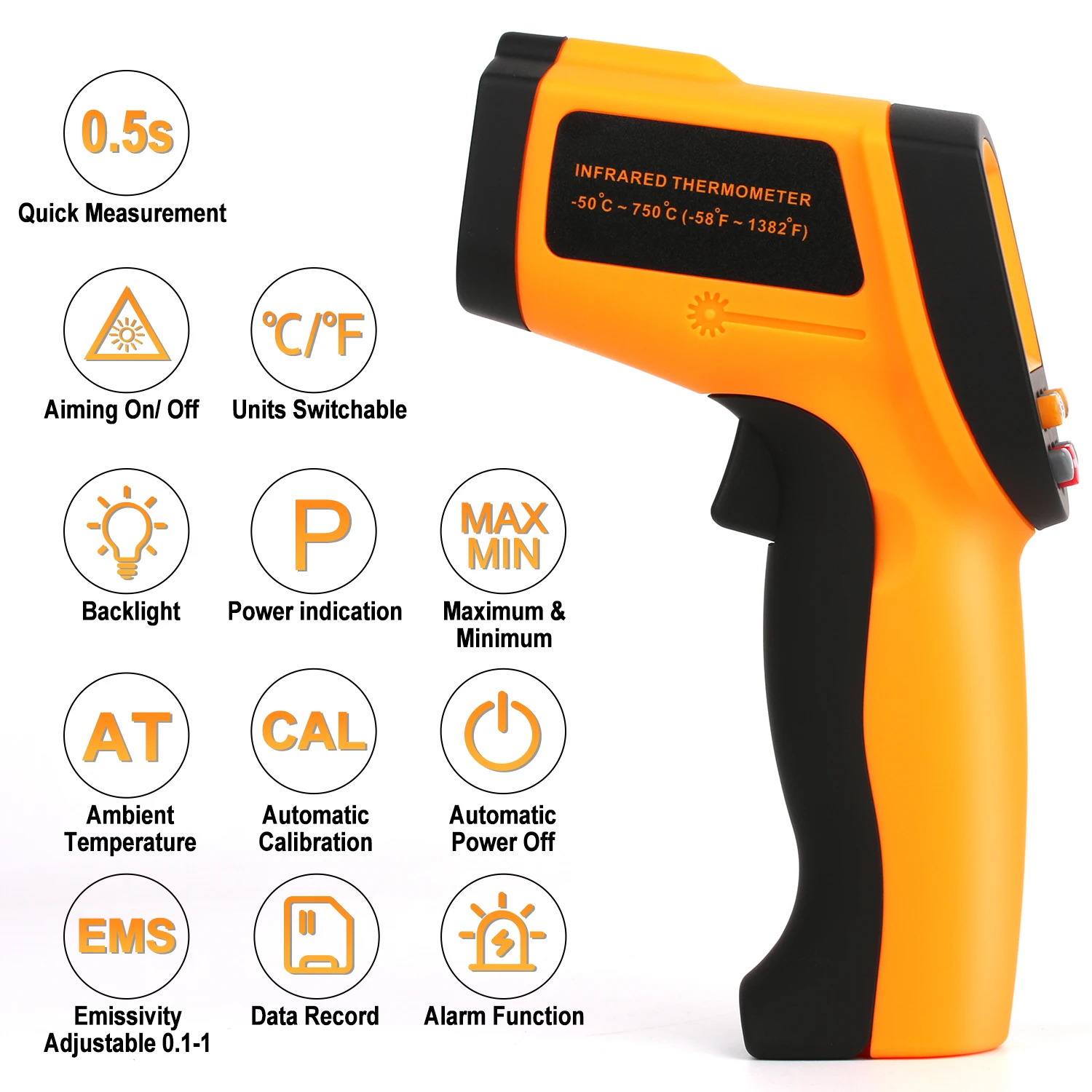 RZ Infrared Thermometer Non-Contact Temperature Meter Gun Handheld Digital LCD Industrial Outdoor Laser Pyrometer IR Thermometer