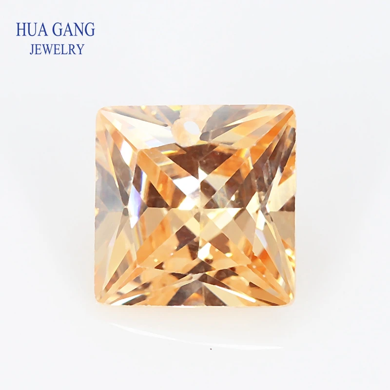 

Single Hole AAAAA Square Shape Champagne Cubic Zirconia Stone For Jewelry Making 4x4~12x12mm High Quality CZ