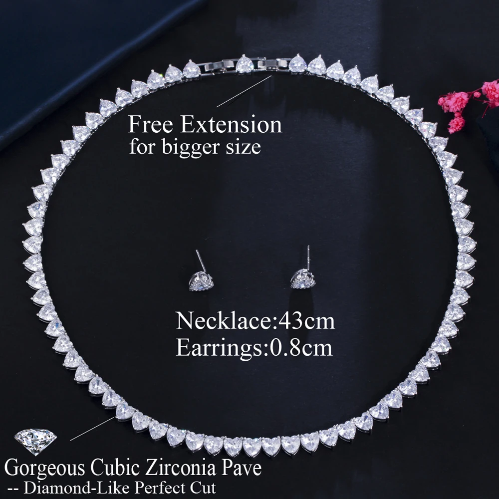 ThreeGraces Shining Cubic Zirconia Love Heart CZ Choker Necklace and Stud Earrings Set for Women New Fashion Party Jewelry TZ801