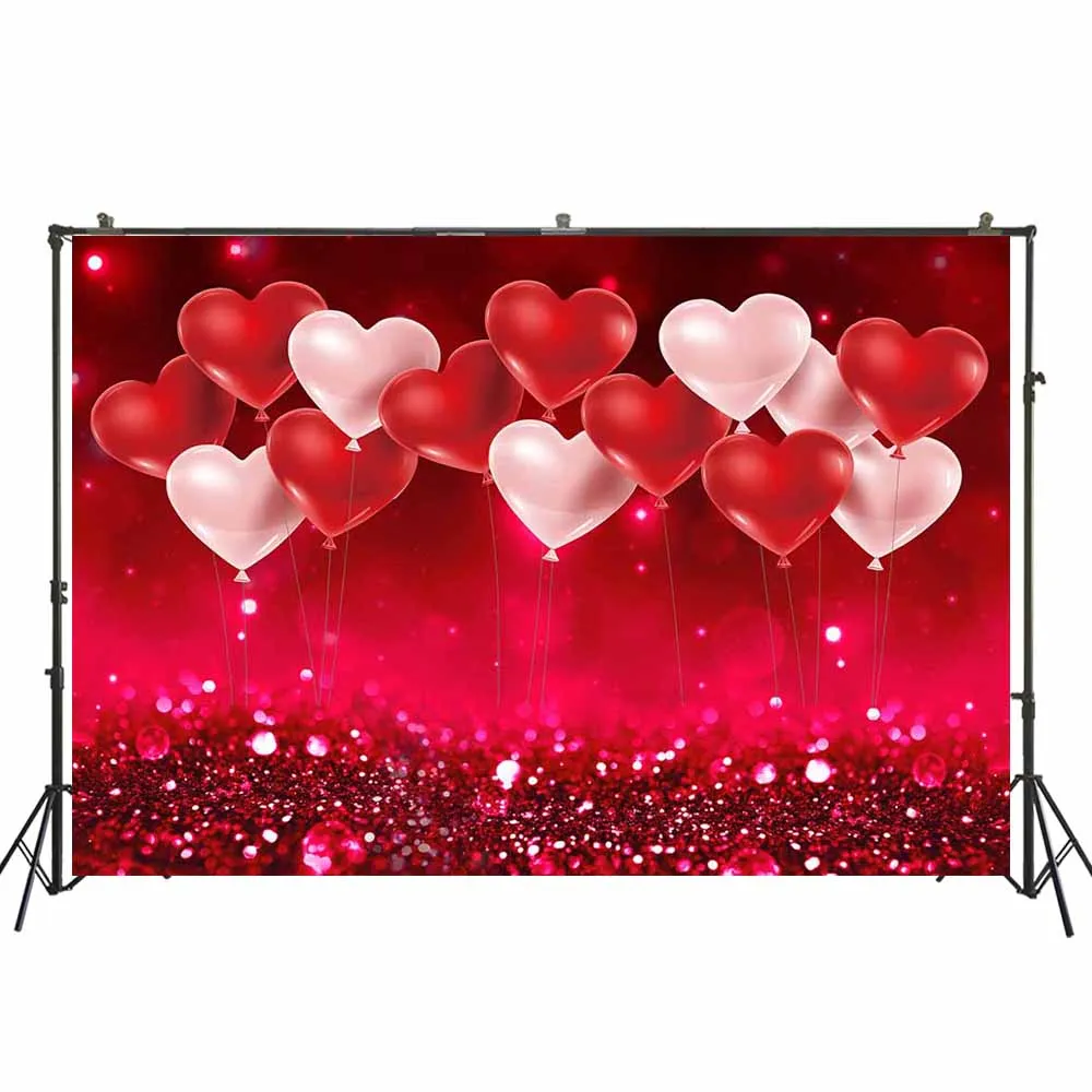 

Bokeh Valentine Backdrop for Photography Red Heart Balloon Background Photo Studio Glitter Valentine's Day Decoration W-4831