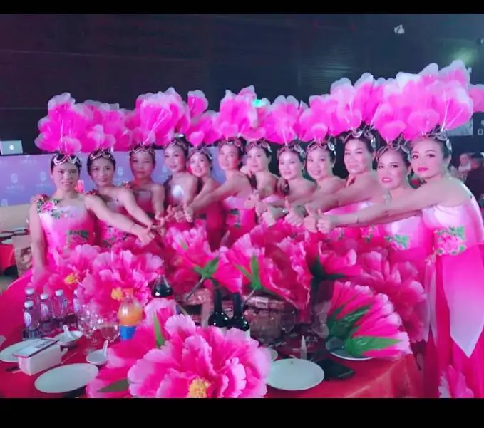 Opening dance dress Pink flower big swing skirts stage show costume performance clothing