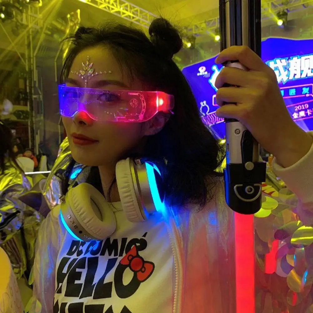 Fashion LED Luminous Glasses Futuristic Electronic Visor Glasses Light Up Glasses Prop for Halloween Festival Performance