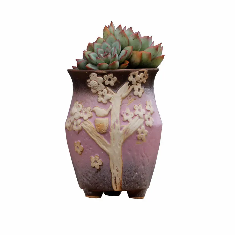 Succulent Plant Pots Hand-painted Ceramic Pots Embossed Matte Distressed Vintage Ceramic Pots with Feet Without Green Plants