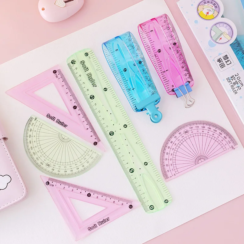 20cm Soft Rulers set Learning Board Kit Math Class straight Ruler triangle ruler Student creative Stationery Prize Gift