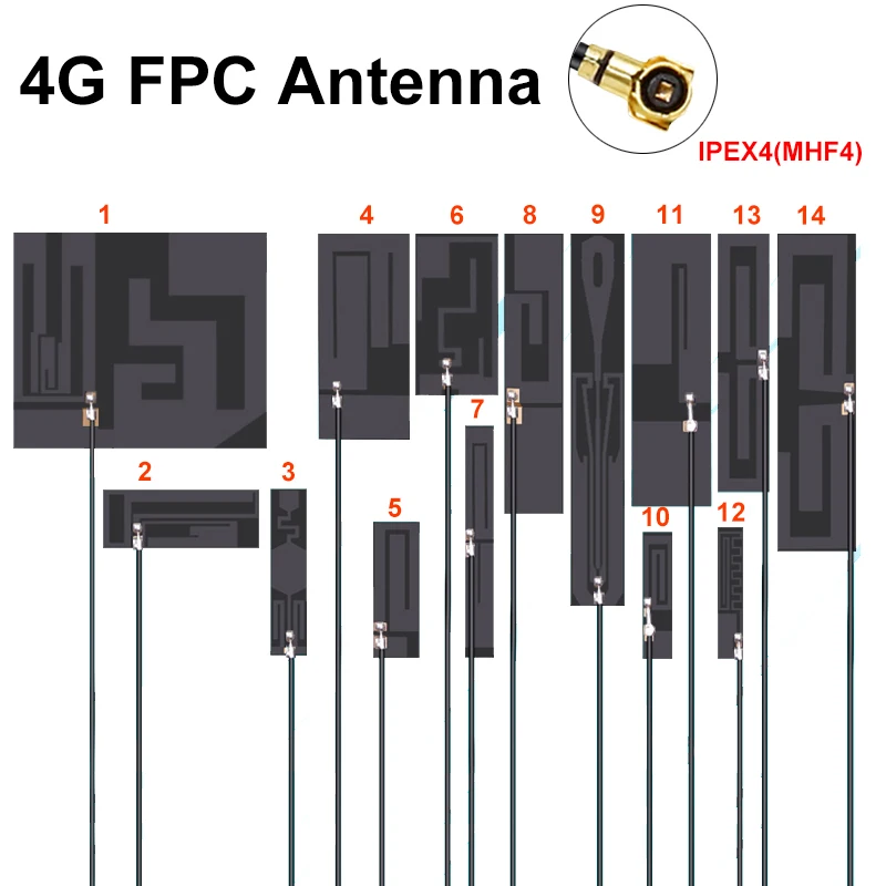 Antena flexível da placa macia para o modem M.2, placa flexível, macia, NB-IOT, 4G, 3G, GSM, 2G, LTE, 700-2700MHz, 8dBi, 13cm, IPEX4, PCes 2