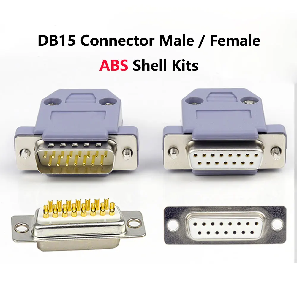 DB15 Welding Connectors Male Plug / Female Socket ABS Shell Kit 2 Rows 15 Pin Serial Port Connector D-SUB 15 Adapters