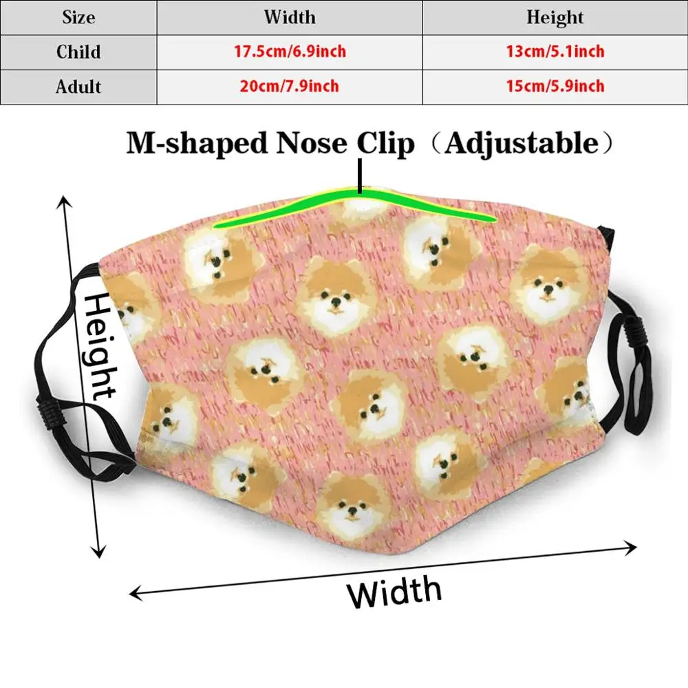 Pomerania! Divertente Stampa Riutilizzabile Pm2.2366 Filtro Viso Maschera Cane Pomeranian Crema Bianco Beige Rosa Scarabocchio Pattern Ripetuto