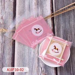 50/100pcs Trojan Horse Bow Light Pink Self Stick Gift Bag Transparent White Line Baking Soap Cookie Baby Shower Party Supplies