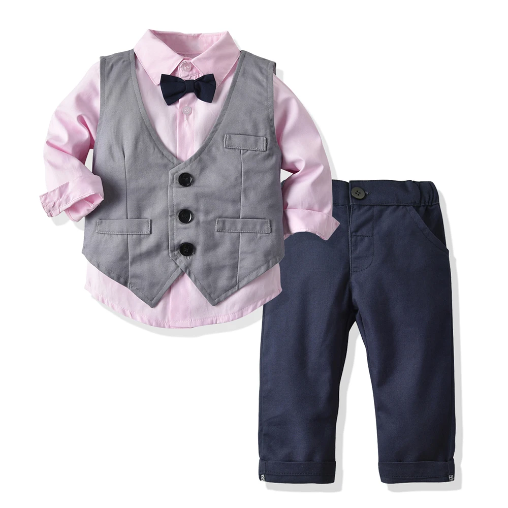 

Top and Top Fashion Boys Cotton Clothing Set Bow Tie Tops+Overalls+Waistcoat Gentleman 3Pcs Outfits Kids Boy Casual Clothes Set