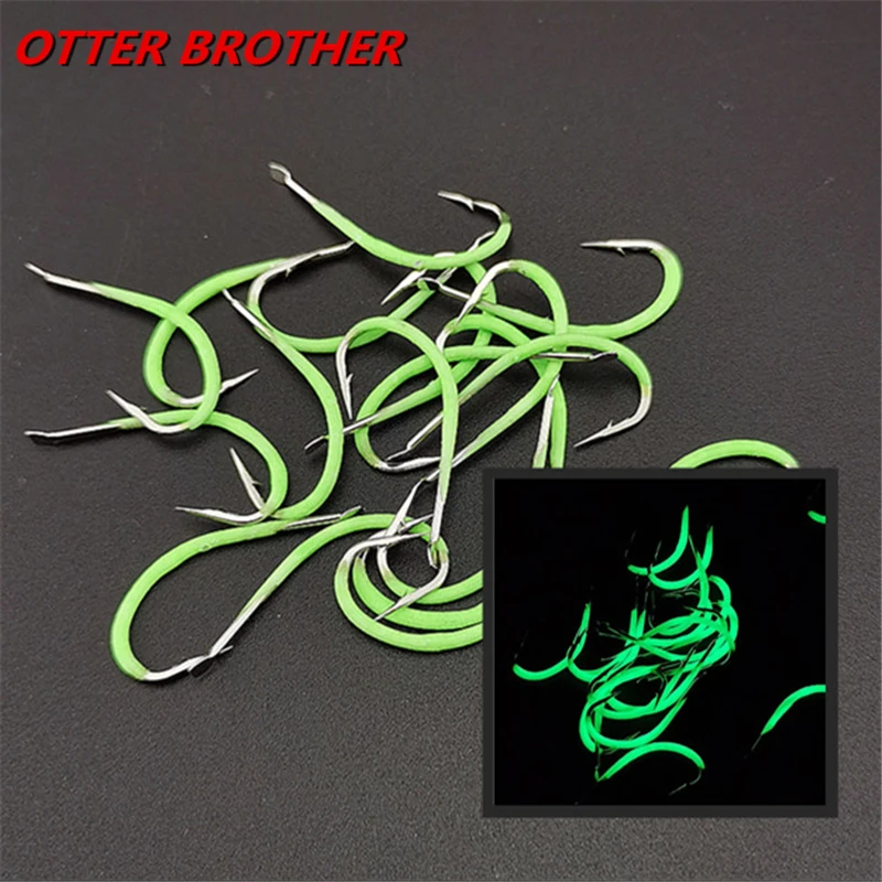 10Pcs/Lot Luminous High Carbon Steel Barbed Fishing Hook 9#-18# Stainless Annular Shape Noctilucent FishHook Pesca Accessories