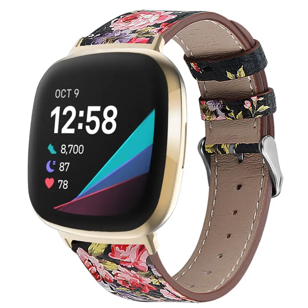 For fitbit versa 3 Versa 4 smart watch classic double-sided cowhide leather strap for fitbit versa 4 / for fitbit sense 2 band