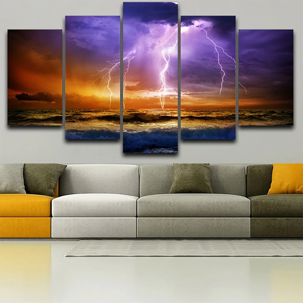 

Pictures HD Home Modular Poster 5 Piece Pcs Sea Lightning Modern Wall Art Canvas Painting Living Room Framework Decor Printed