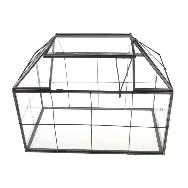 

Glass Terrarium Jewelry Box Clear Glass Geometrical Box ,House Shape Close Glass Geometric Terrarium Tabletop Succulent