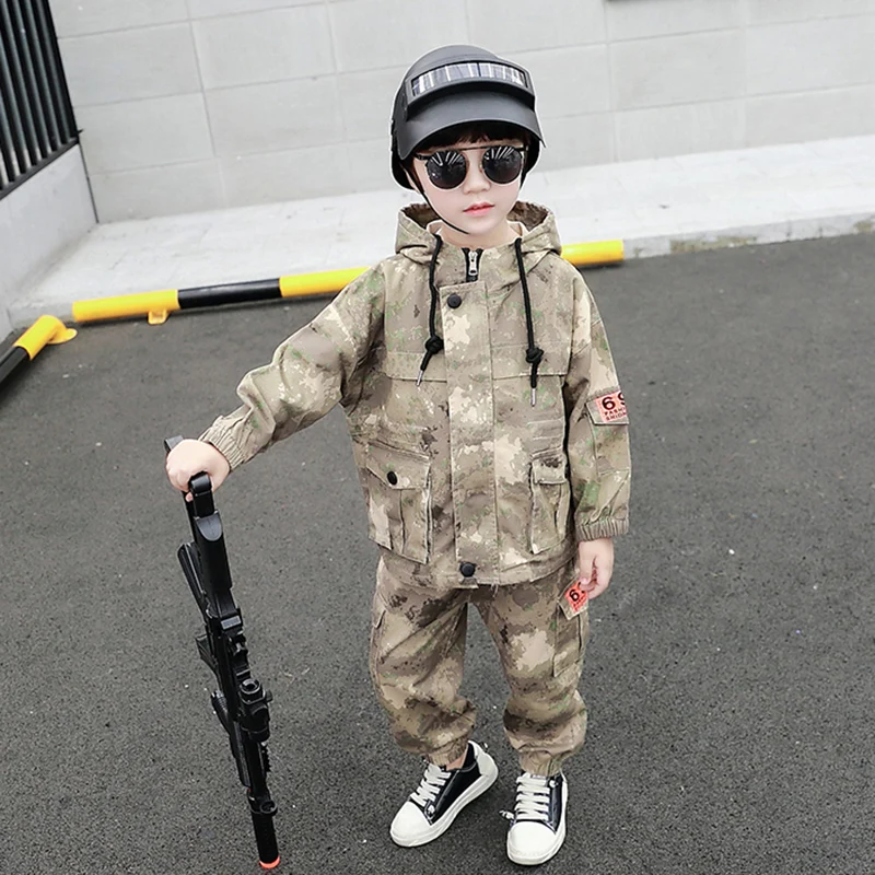 Children's Camouflage Clothing Set Spring Fall New Boys Military Training Uniform Baby Kids Loose Army Clothes Tracksuit P215