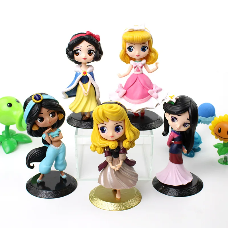 

Disney 14cm Q Posket Anime Princess Aurora Mulan Jasmine Figure Model Toys Cake Figure Model Doll home decor chrismas gift