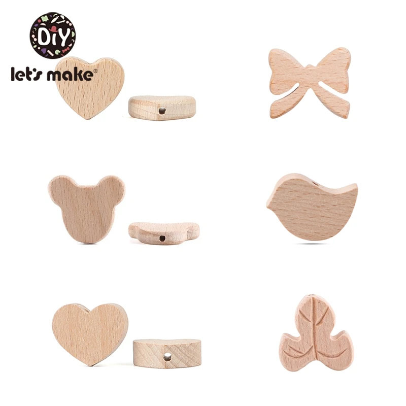 Let\'S Make 50pc Beech Wooden Five-Pointed Star Beads Bow Wooden Teethers Toys Wooden Teether Wooden Teething Beads Baby Teether