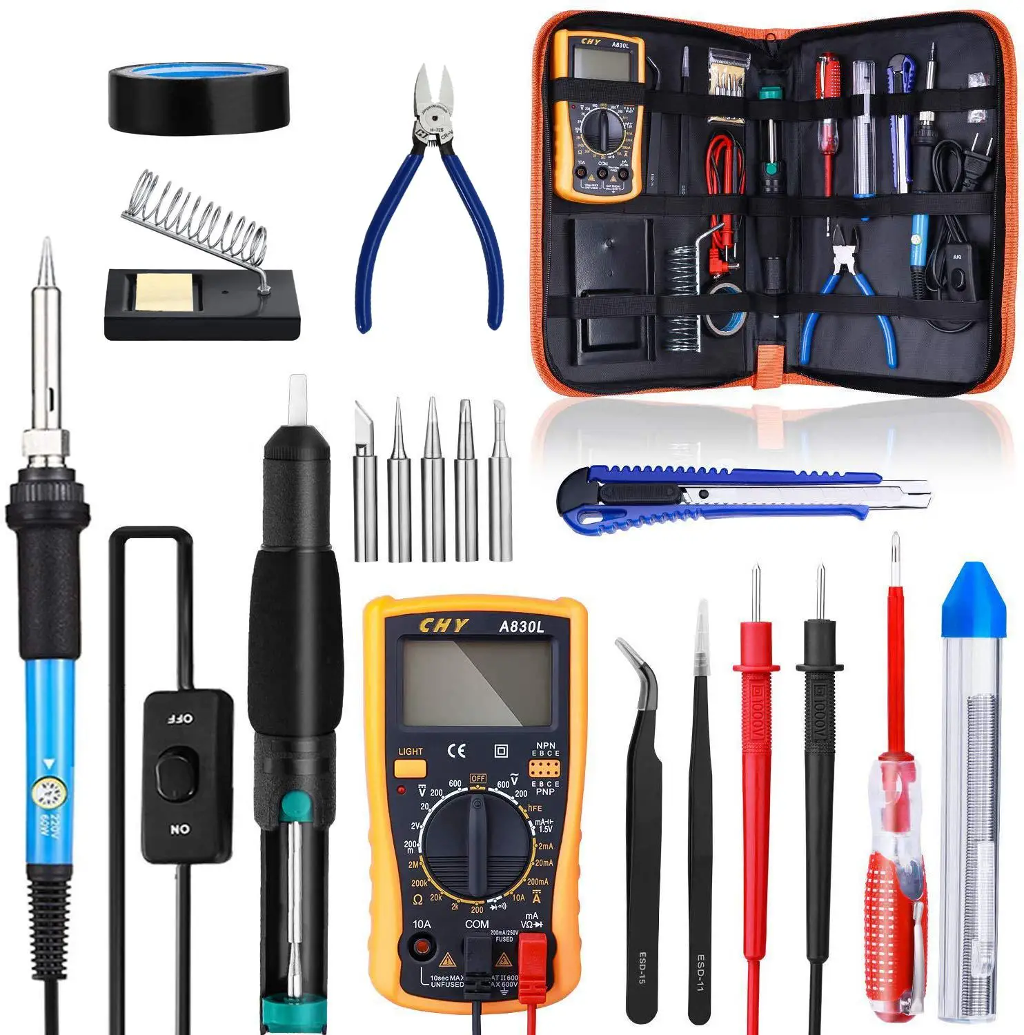 Soldering Iron Kit, 60W 220V/110V Welding Tool Adjustable Temperature Electric Soldering Iron Set Welding Solder Station