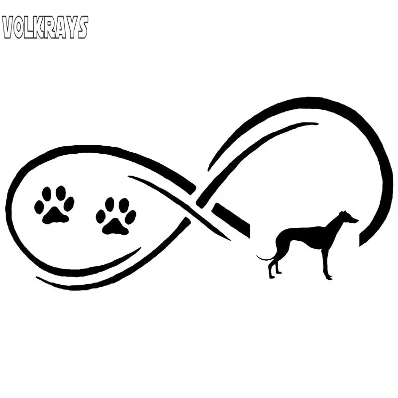 Volkrays Fashion Car Sticker Greyhound Dog Eternity Paw Print Accessories Reflective Sunscreen Vinyl Decal Black/Silver,7cm*16cm