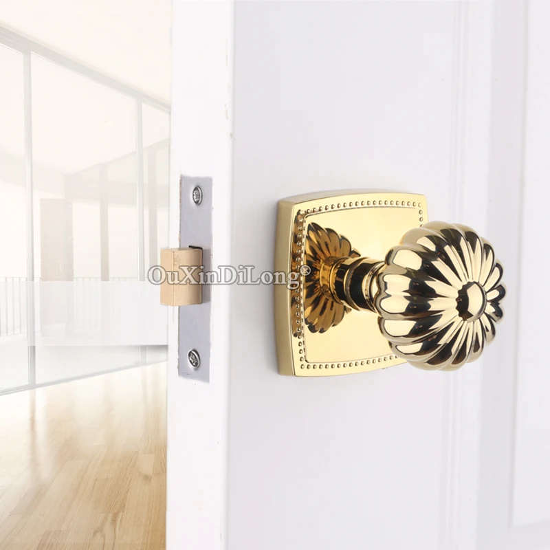 Luxury European Door Handles Copper Interior Door Knobs Lock Bedroom Living Room Background Passage Door Locks