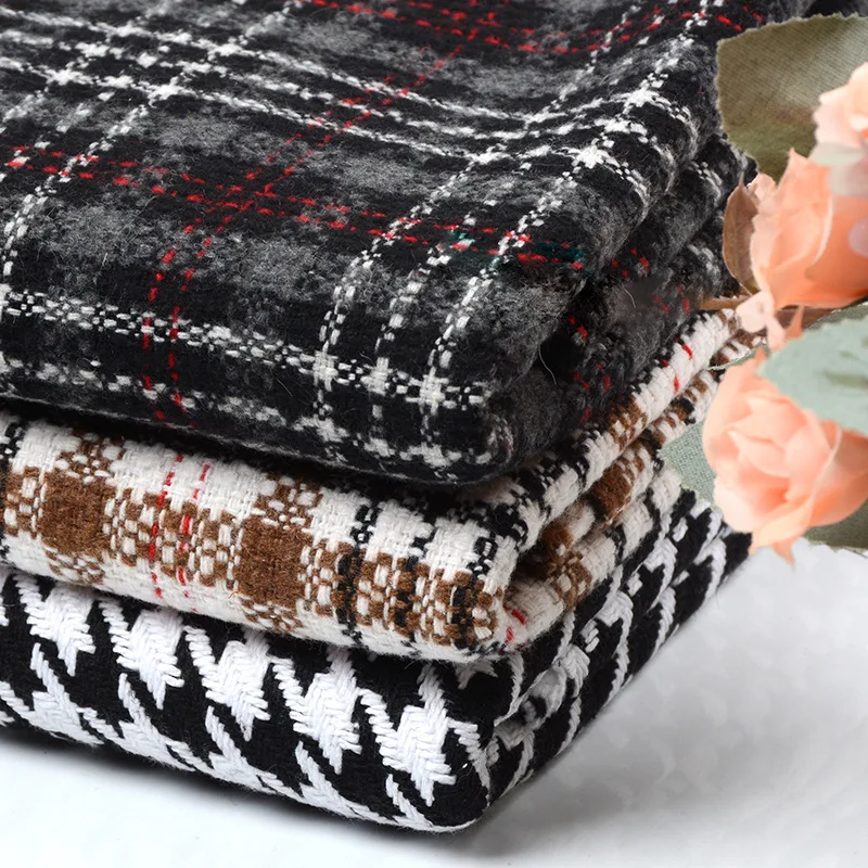 150cmx50cmAutumn Winter Plus Thick Houndstooth Fabric Woolen Plaid Fabric Suit Woolen Cloth Coat Vest Pants Wool Clothing Fabric