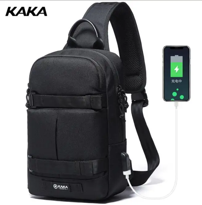 KAKA Brand Men Messenger Bags chest bag oxford men rucksack men anti theft Shoulder bag USB Charge Cross body Bags Chest pack