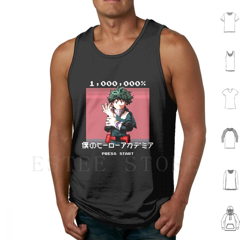 Deku Pixel Retro Tank Tops Vest Cotton Todoroki Shoto Shoto Todoroki Bnha Mha Boku No Boku No Hero Academia Hero Academia